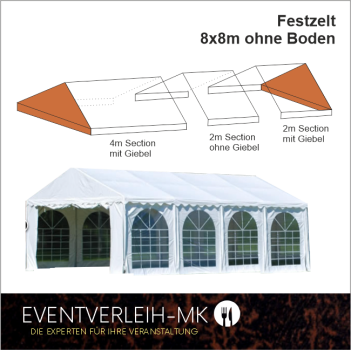 Festzelt 8x8m; weiß, feuersicher