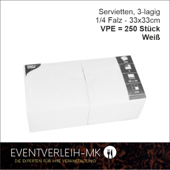 Serviette, 3-lagig 1/4 Falz - weiß - VERKAUFSARTIKEL