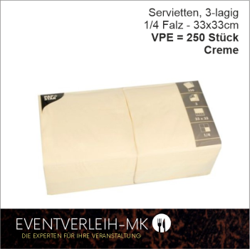 Serviette, 3-lagig 1/4 Falz - creme - VERKAUFSARTIKEL