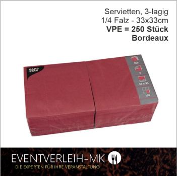 Serviette, 3-lagig 1/4 Falz - bordeaux - VERKAUFSARTIKEL