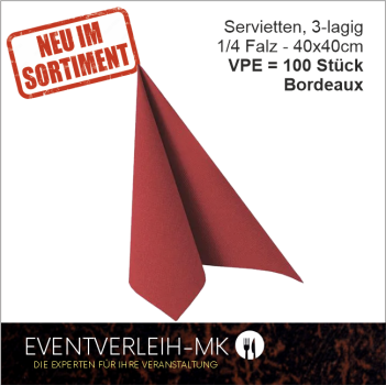 Serviette, 3-lagig 1/4 Falz - bordeaux - VERKAUFSARTIKEL