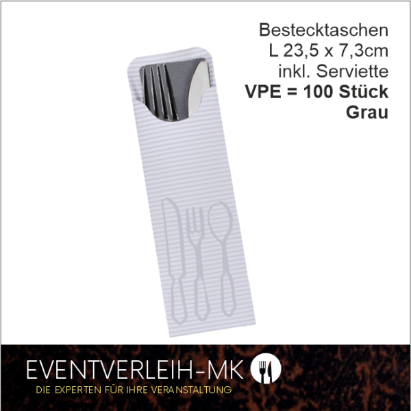 Bestecktaschen 23,5cm x 7,3cm - grau - VERKAUFSARTIKEL