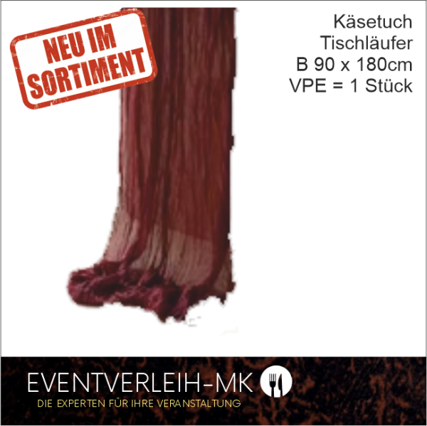 Käsetuch  - Tischläufer, Boho, rustikal, 90 x 180 cm, bordeaux
