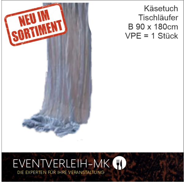 Käsetuch  - Tischläufer, Boho, rustikal, 90 x 180 cm, hellblau