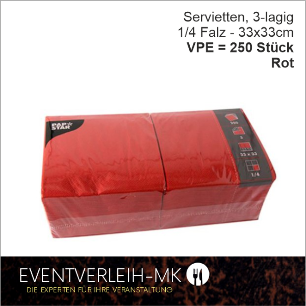 Serviette, 3-lagig 1/4 Falz - rot - VERKAUFSARTIKEL