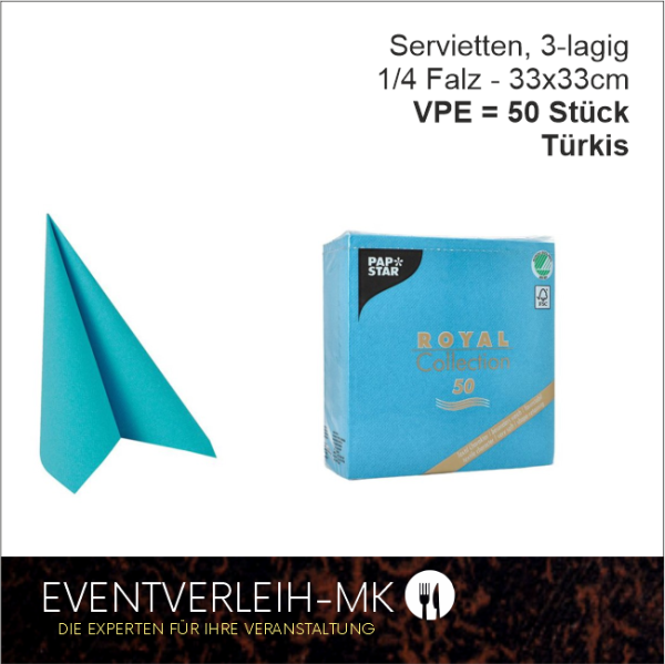 Serviette, 3-lagig 1/4 Falz - türkis - VERKAUFSARTIKEL