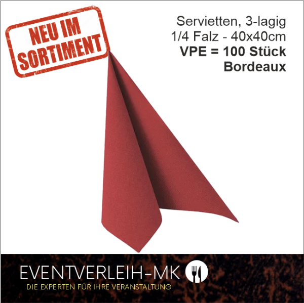 Serviette, 3-lagig 1/4 Falz - bordeaux - VERKAUFSARTIKEL