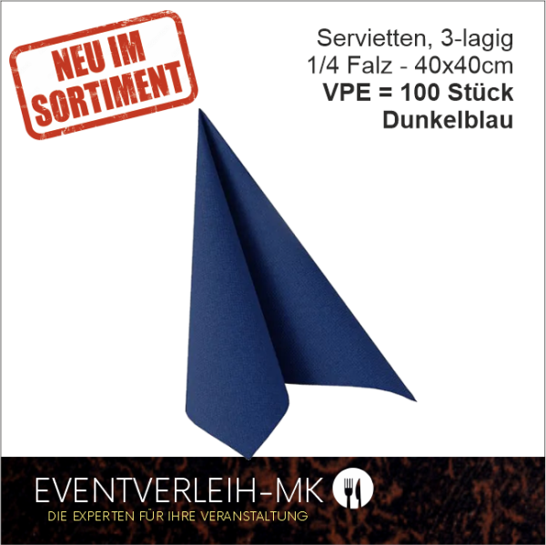 Serviette, 3-lagig 1/4 Falz - dunkelblau - VERKAUFSARTIKEL