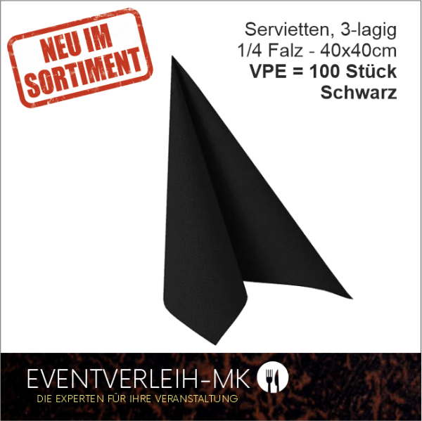 Serviette, 3-lagig 1/4 Falz - schwarz - VERKAUFSARTIKEL