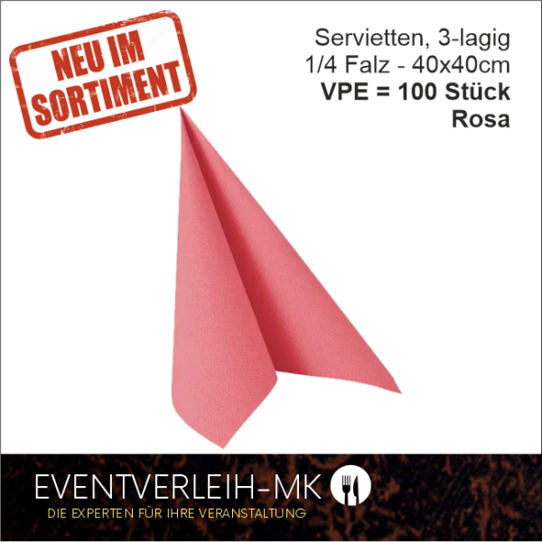 Serviette, 3-lagig 1/4 Falz - rosa - VERKAUFSARTIKEL