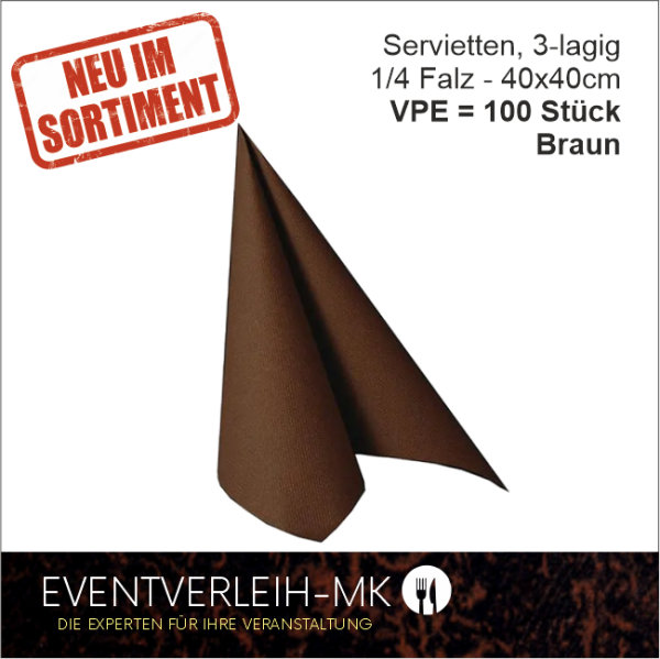 Serviette, 3-lagig 1/4 Falz - braun - VERKAUFSARTIKEL