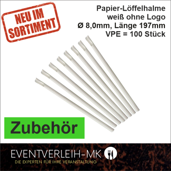 Zubehör - Papier-Löffelhalme, weiß - VERKAUFSWARE
