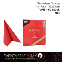 Serviette, 3-lagig 1/4 Falz - rot - VERKAUFSARTIKEL