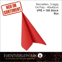 Serviette, 3-lagig 1/4 Falz - rot - VERKAUFSARTIKEL