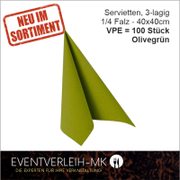 Serviette, 3-lagig 1/4 Falz - olivgrün - VERKAUFSARTIKEL