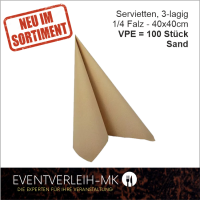 Serviette, 3-lagig 1/4 Falz - sand - VERKAUFSARTIKEL